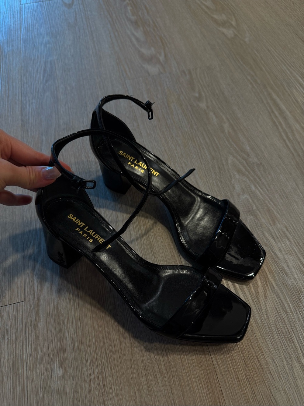 Saint Laurent Black Patent Leather Ankle-Strap Sandals US 7
